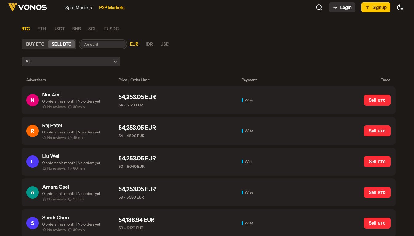Vonex P2P marketplace screenshot