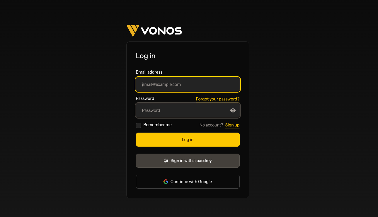 Vonex Sign-in & security screenshot