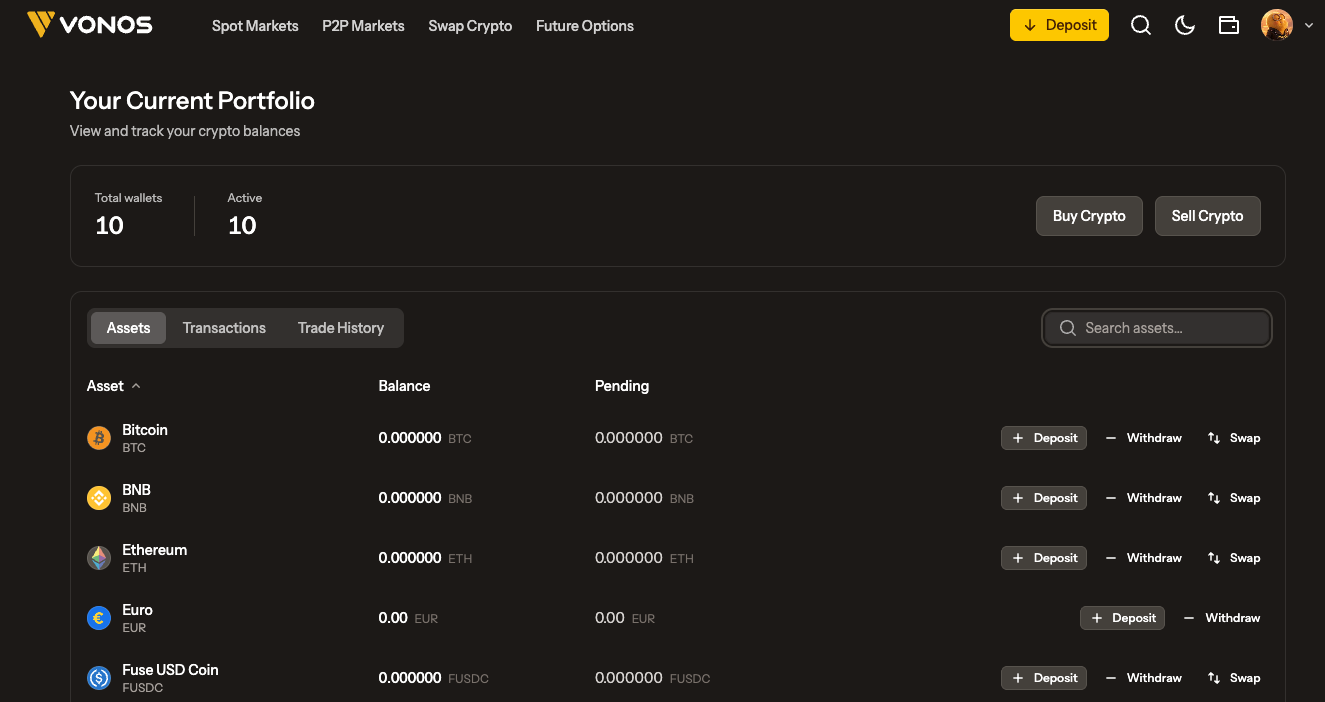 Vonex Wallets & portfolio screenshot